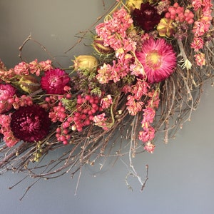 Dried flower wreath in pink, 50 cm wreath, wall decor, pink dried flowers, door wreath. House decor. Birthday gift image 5