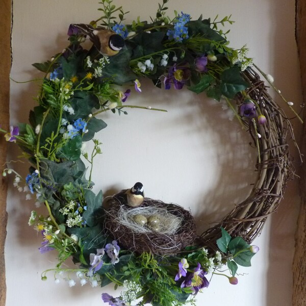 Spring wreath - Easter wreath - Country wreath - Natural wreath - birds - nests -spring flowers - large wreath