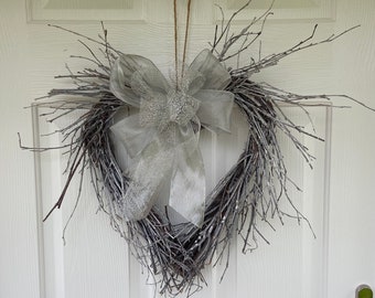 heart door wreath, Birch door wreath, Christmas heart wreath. Christmas decoration, winter door, birch wreath.