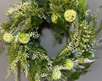 White luxury door wreath, Spring wreath, natural wreath, luxury silk wreath, everlasting wreath. Door wreath.