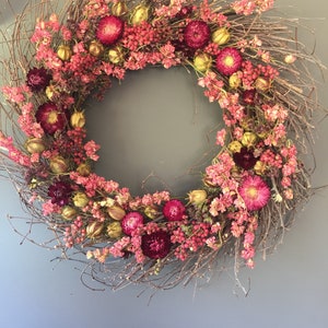 Dried flower wreath in pink, 50 cm wreath, wall decor, pink dried flowers, door wreath. House decor. Birthday gift image 3