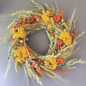 Dried flower wreath, Autumn flower wall decor, pumpkin wreath, kitchen wreath, fall wreath, Autumnal house decor image 4