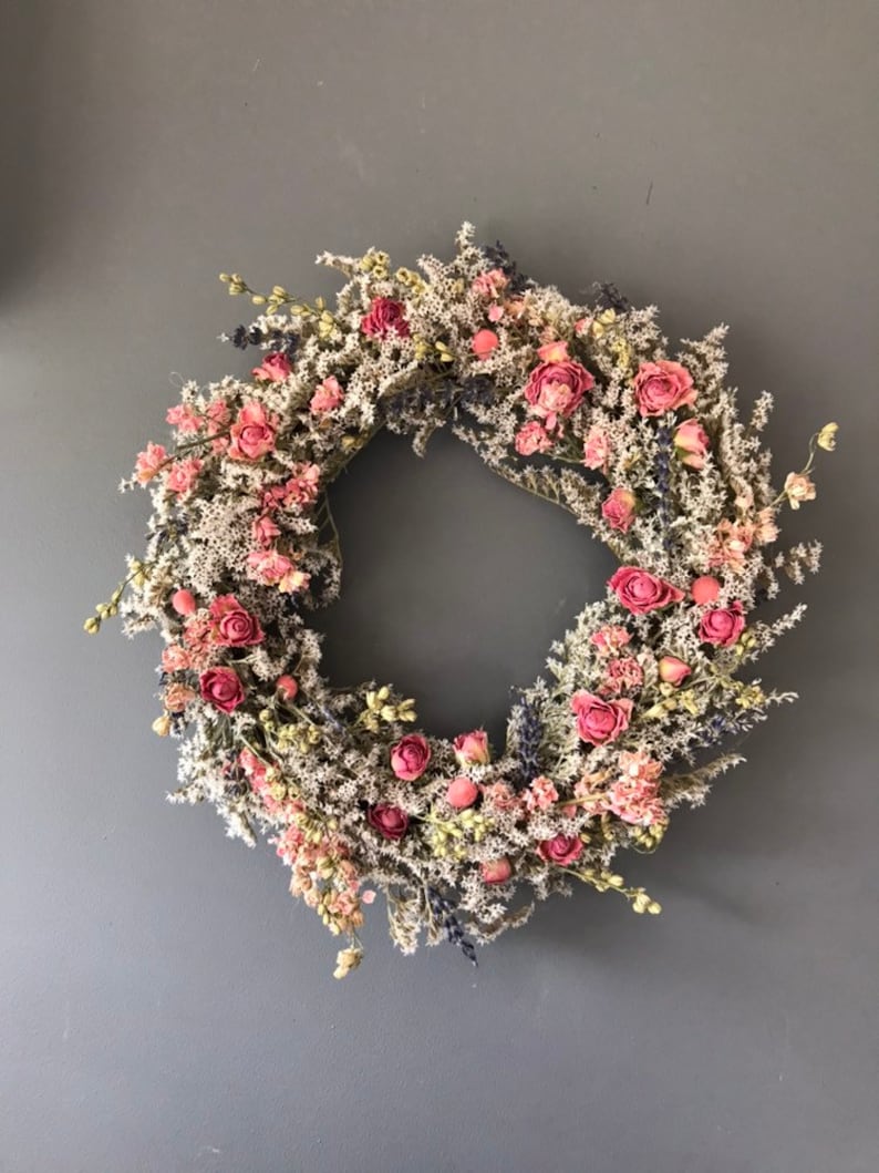 Summer Dried flower wreath pink and white flower wall decor Etsy