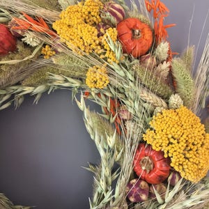 Dried flower wreath, Autumn flower wall decor, pumpkin wreath, kitchen wreath, fall wreath, Autumnal house decor image 5