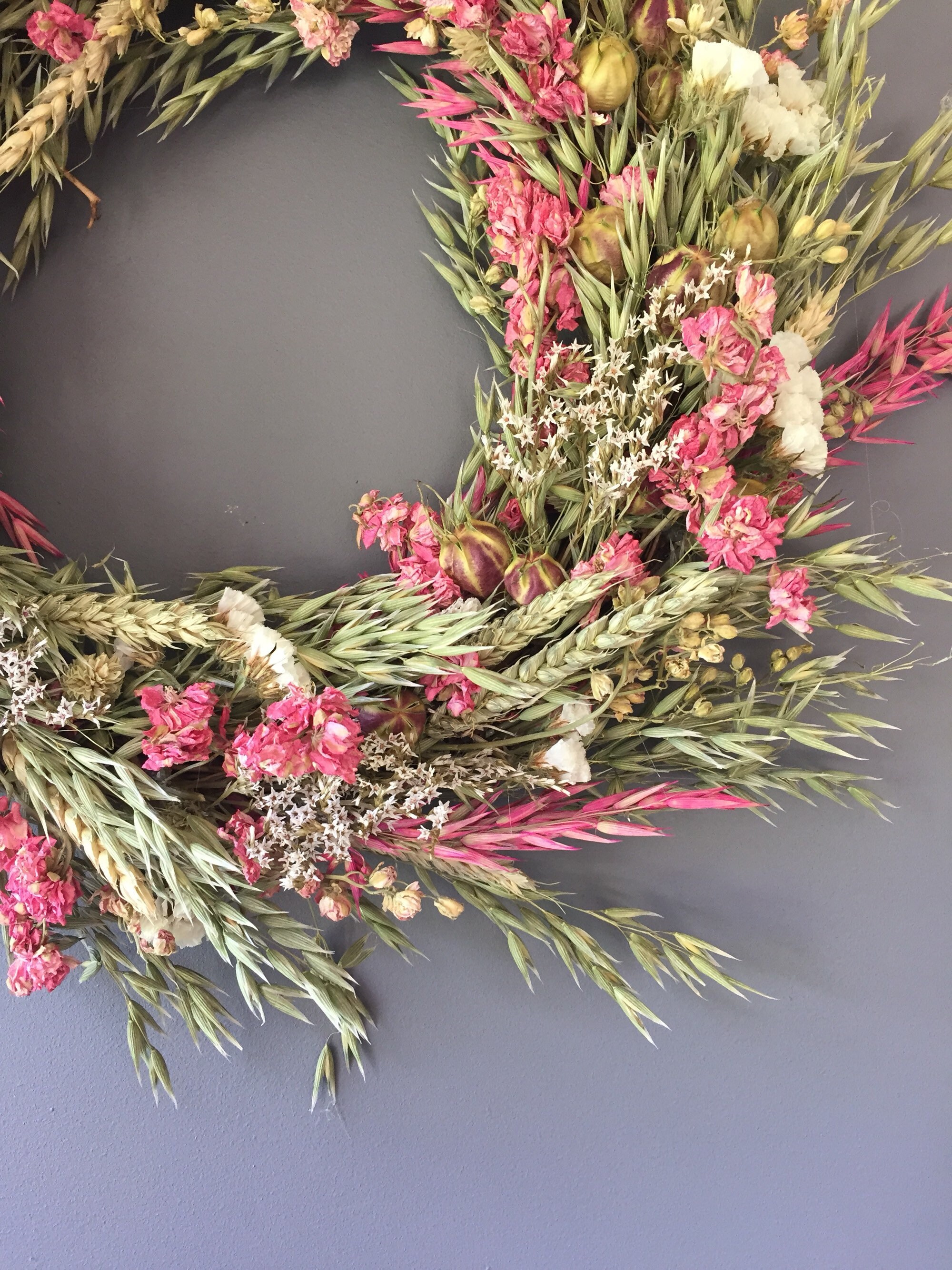 Dried Flower Wreath Pink and White Flower Wall Decor Pink Etsy UK