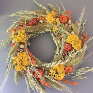 Dried flower wreath, Autumn flower wall decor, pumpkin wreath, kitchen wreath, fall wreath, Autumnal house decor image 3