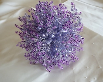 Lavender and purple wedding bouquet with silver stems and silver ribbon. Handtied bridal bouquet. Brides bouquet.