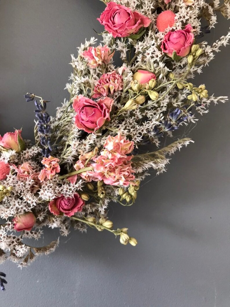Summer Dried flower wreath pink and white flower wall decor Etsy