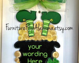 St Patrick S Day Door Wooden Door Hangerleprechaun St Etsy