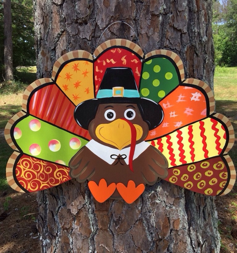 Turkey door hanger thanksgiving turkey door hanger fall door | Etsy