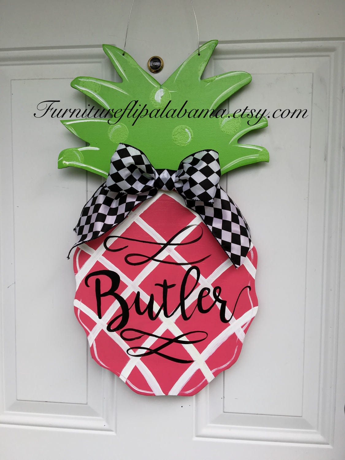 Personalized Pineapple wood door hangerSummer door Etsy