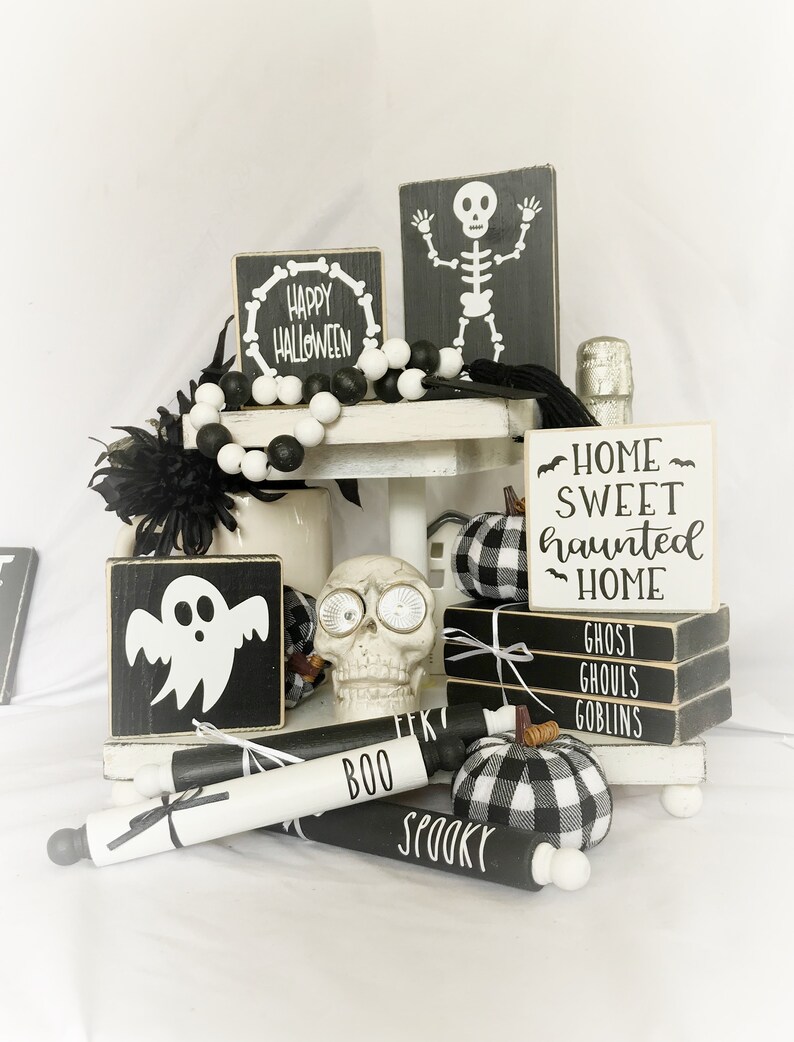 Halloween Tiered Tray Set Mini Sign Fall Tiered Tray Bundle Etsy