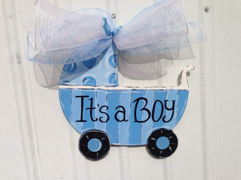 Hospital door hanger Its a Boy Baby carriage Polk a dot Etsy