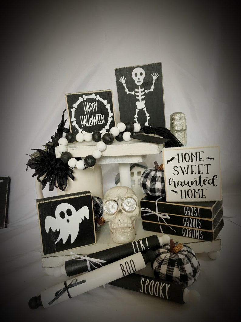 Halloween Tiered Tray Set Mini Sign Fall Tiered Tray Bundle Etsy