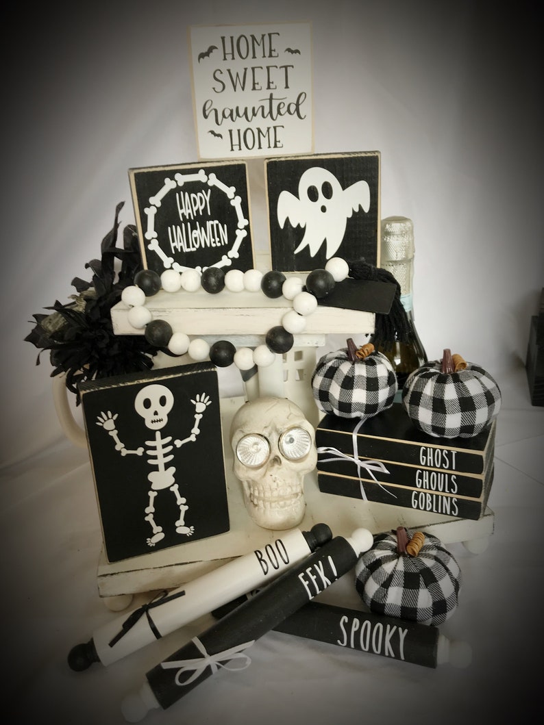 Halloween Tiered Tray Set Mini Sign Fall Tiered Tray Bundle Etsy