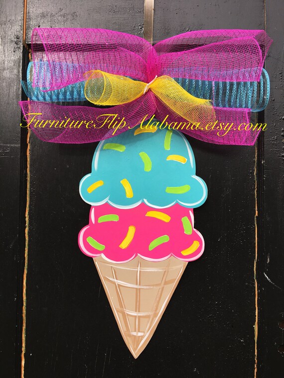Ice Cream Summer Wreathsummer Door Hangerice Cream Partyice Etsy