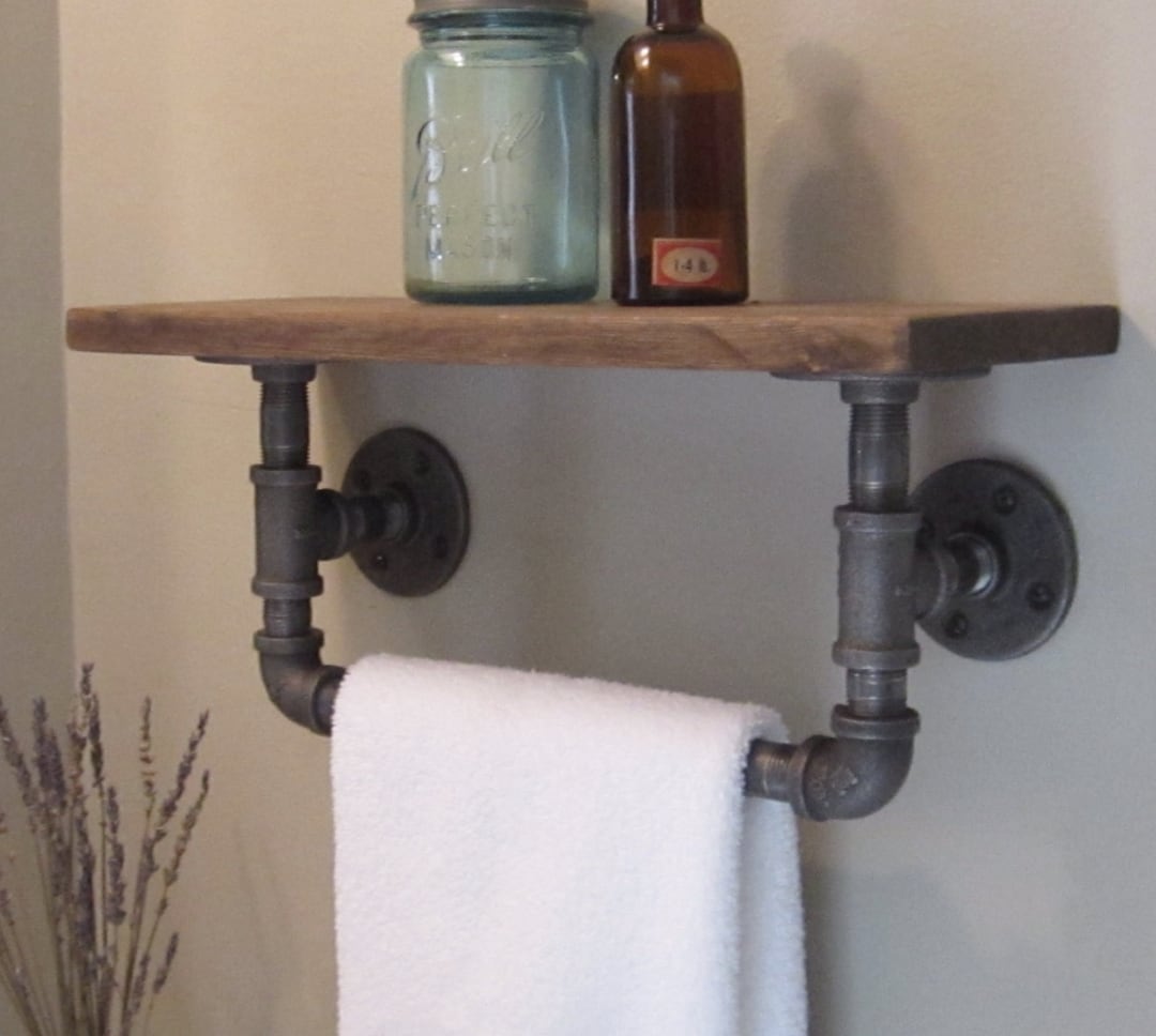Industrial Pipe Hand Towel Rack With Wood Shelf. - Etsy