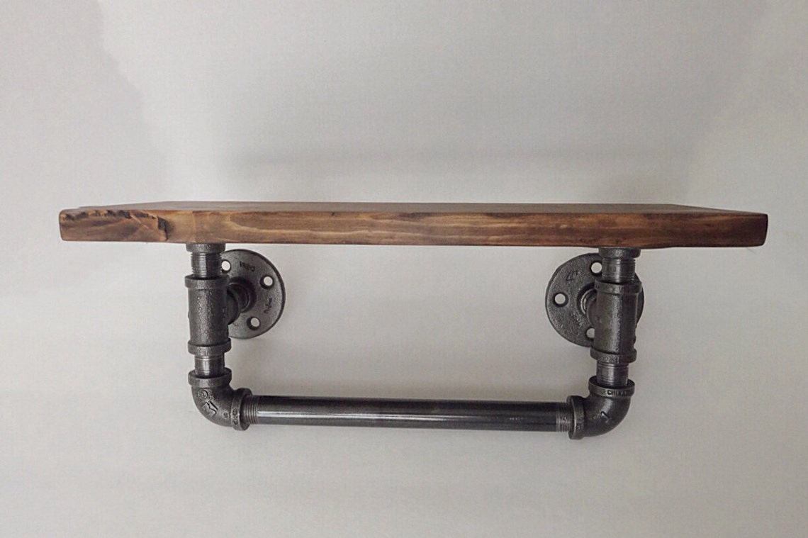 Industrial Pipe Hand Towel Rack With Wood Shelf. Etsy