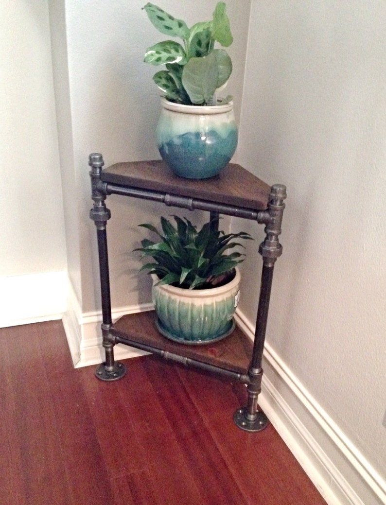 Industrial Pipe Corner Plant Stand image 1