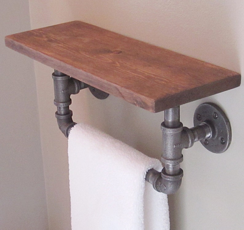 Industrial Pipe Hand Towel Rack With Wood Shelf. Etsy