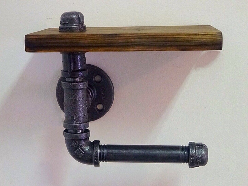 Industrial Pipe Toilet Paper Holder with Shelf image 3