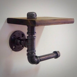 Industrial Pipe Toilet Paper Holder with Shelf image 2