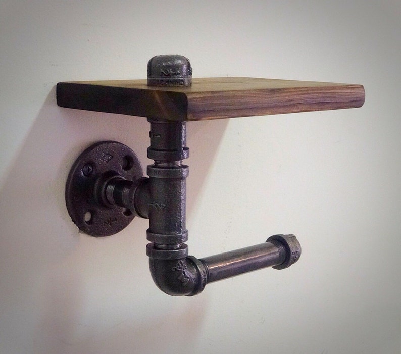 Industrial Pipe Toilet Paper Holder with Shelf image 2
