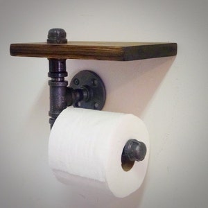 Industrial Pipe Toilet Paper Holder with Shelf image 1
