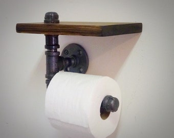 Industrial Pipe Toilet Paper Holder with Shelf