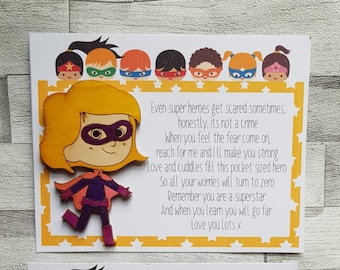 Super Hero Child Pocket Hug Token - Back To School Anxiety Aid - Separation Aid  - Kids Anxiety Aid - First Day Of School - Letterbox Gift