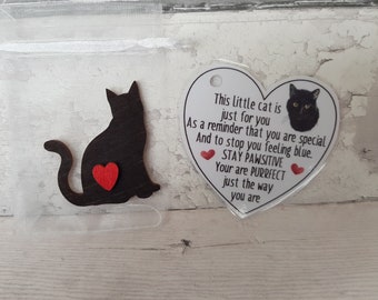 Glückliche schwarze Katze Positivität Geschenk - Glücksbringer der schwarzen Katze - Motivationsgeschenk - Angsthilfe - Selbstfürsorgeerinnerung - Unterstützendes Geben - Umarmung