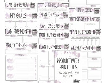 Productivity Printables - Business Planner - Life Planner - To Do List - Weekly Review - Project Plan - Goals Planner - Priority Plan - Time