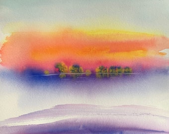 Original watercolor: “Il fiume Piave, una sera”
