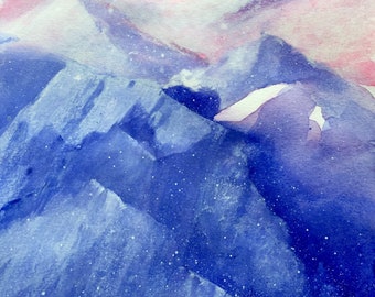 Original watercolor/gouache, title: abstract mountains