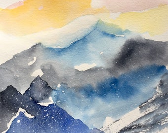 Original watercolor, title: abstract mountains 2