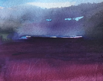 Original watercolor, title: Paesaggio in viola