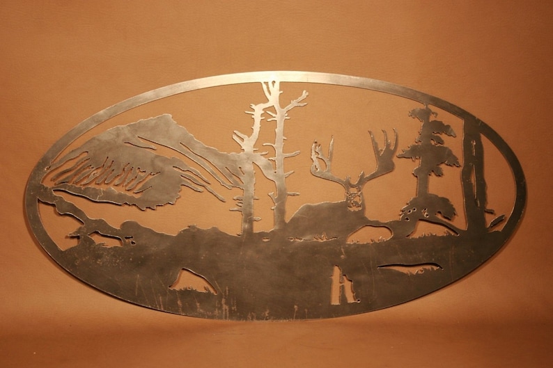 Deer Scene Plasma Cut Metal Wall Art Hanging Home Cabin Decor Etsy