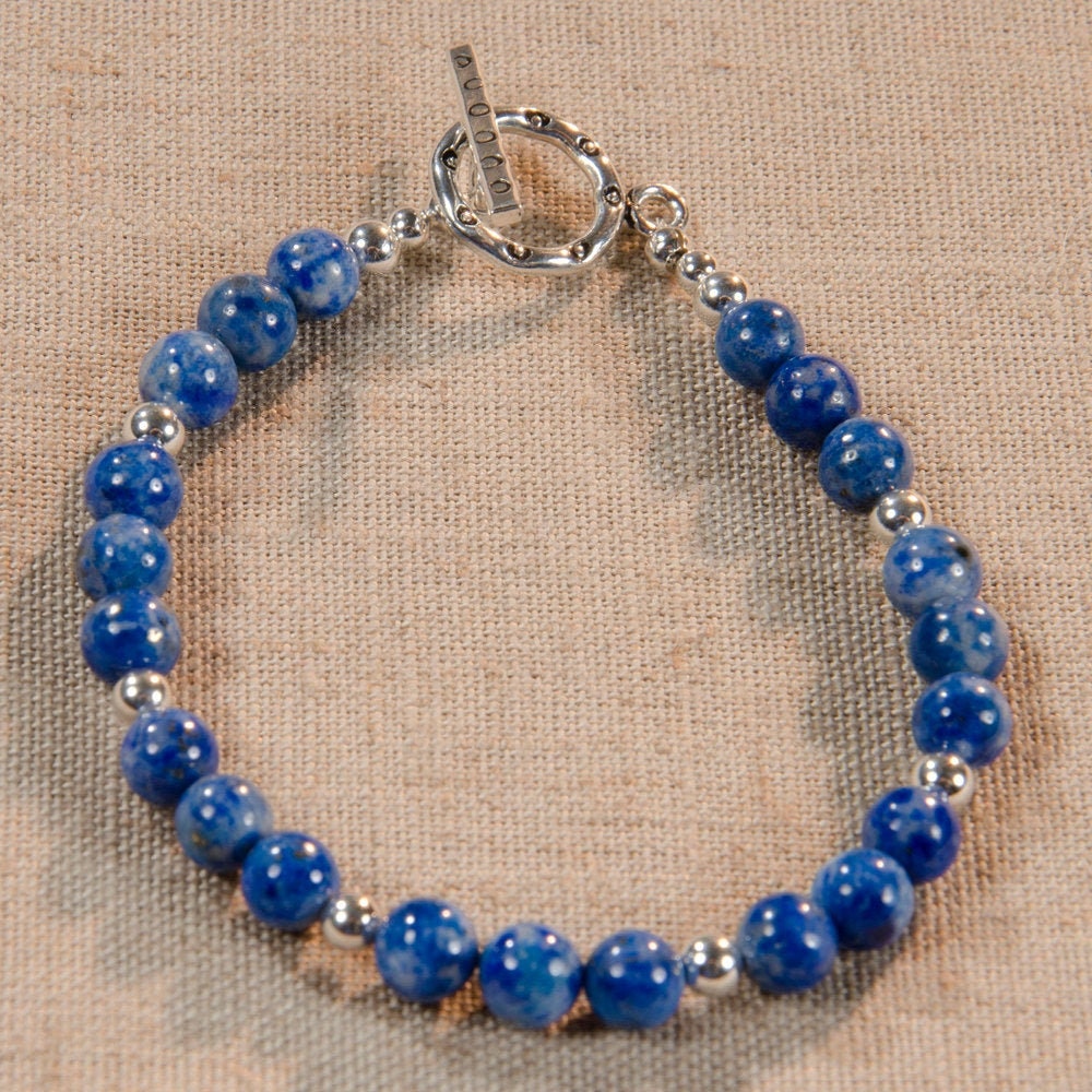 Denim Lapis Bracelet with Sterling Silver Beads and Clasp Etsy