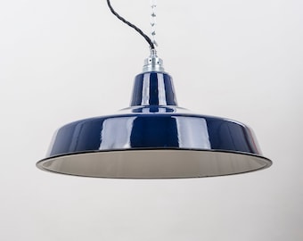 Lampe d'usine 41cm émail bleu