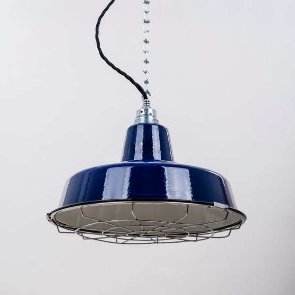 Lampe d'usine 31cm grille de protection Lampe en émail bleu