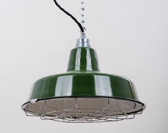 Factory Lamp 31cm Protective Grid Enamel Lamp Enamel Green