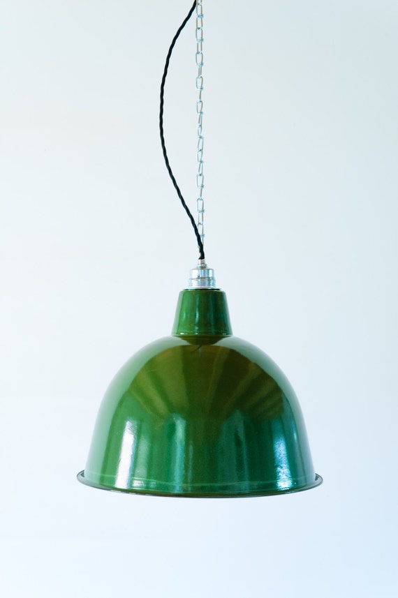 B-Ware Emaille Lampe 36cm grün Industrial Factory Shade industriel EMAILLEE enamel Ceiling Lighting Fabriklampe