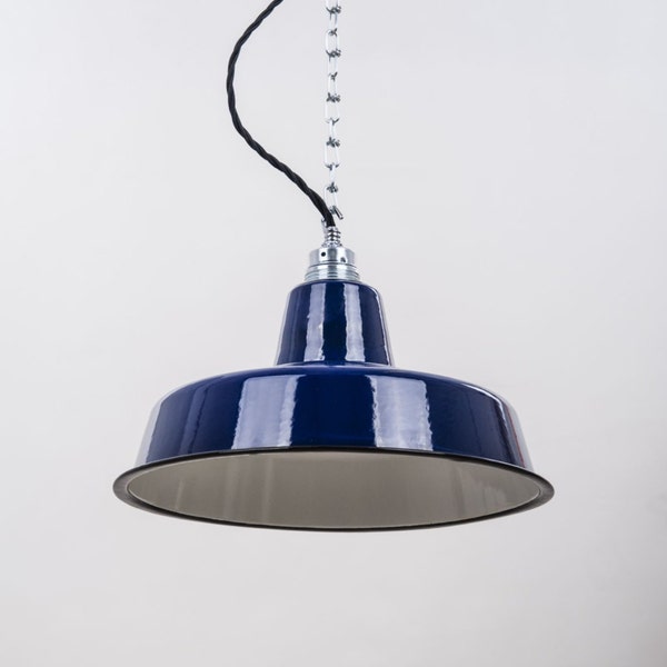 Lampe d'usine 31cm émail bleu