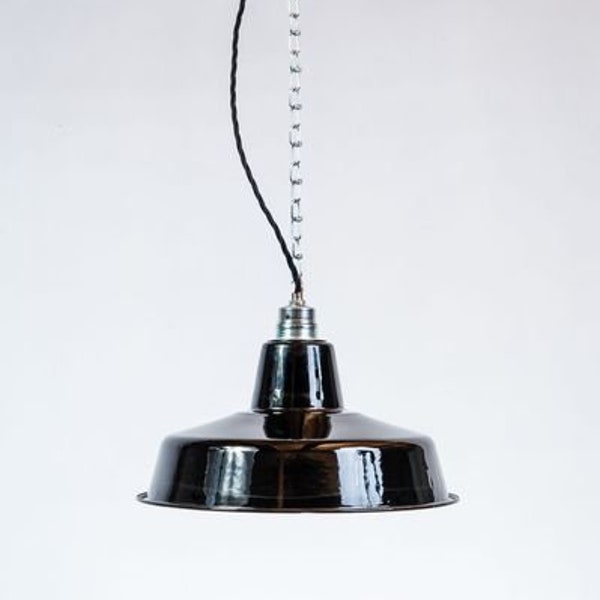 Lampe d'usine 31cm Lampe en émail noir