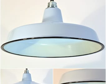 Sonderangebot!! B-Ware Fabriklampe 41cm Emaillelampe hellgrau Enamel Emaille Lampe Industrial Factory Shade Ceiling Lighting