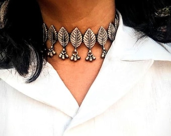 Oxidized Sterling Silver Boho Necklace: Indian Thread Choker
