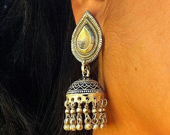925 Sterling silver jhumka, Jaipur pure silver jewelry, Indian traditional earring, Meenakari work, Gift for women, Ships from USA