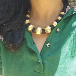 Gold plated silver collar necklace-  Faceted Wax chunky beads Necklace- Beaded Boho Indian Dholki Necklace-Gift for her-Indian silver Choker