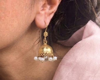 Small Gold Jhumka Earrings | 925 Sterling Silver | Everyday Indian Wear | Pooja & Festive Jewelry