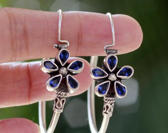 Handcrafted Sterling Silver Blue Hoop Earrings: Jaipur Jewelry